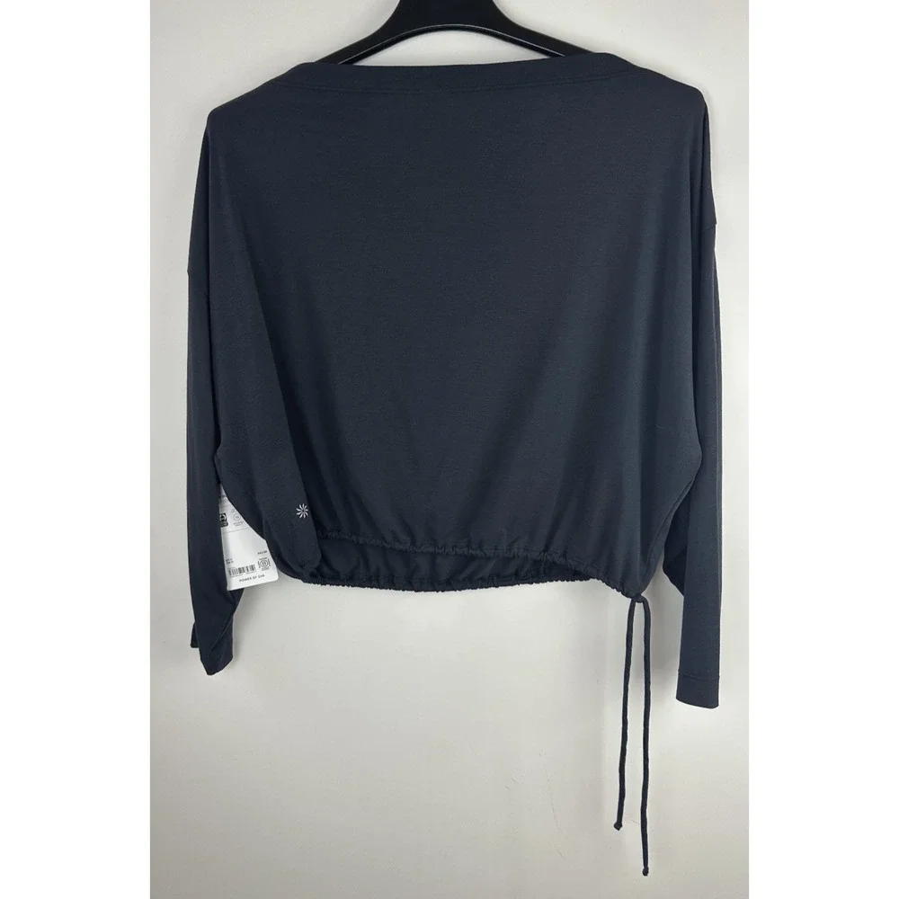 NWT Athleta Cool Down Black Long Sleeve Modal Drawstring Yoga Top Size Medium M - Picture 10 of 13